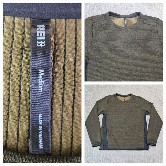 REI Active Pursuits Long Sleeve Crew Olive‎ Green Shirt Mens M Zip Pocket 140873 - Picture 1 of 13